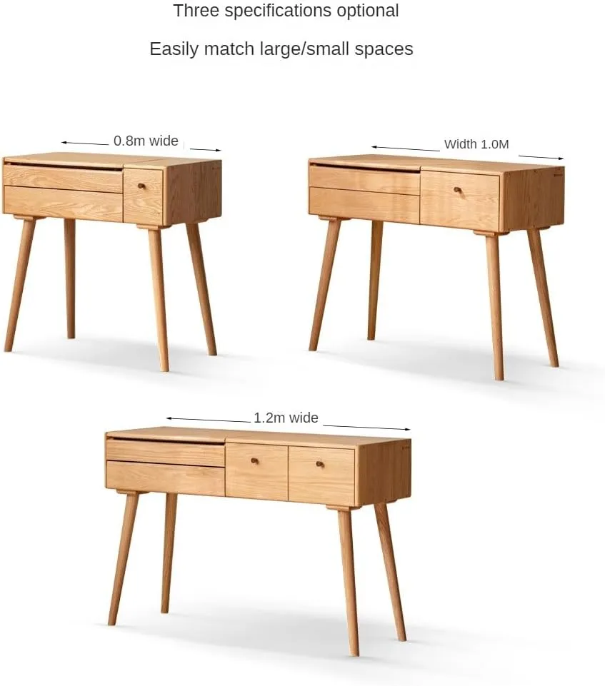 Oak Solid Wood Dressing Table Mirror LED Touch Light 31.5x16.5x31.1 inch/ 80x42x79сm/ Natural Wood Color/Makeup tablе   Soft Makeup Stool Bag (White)
