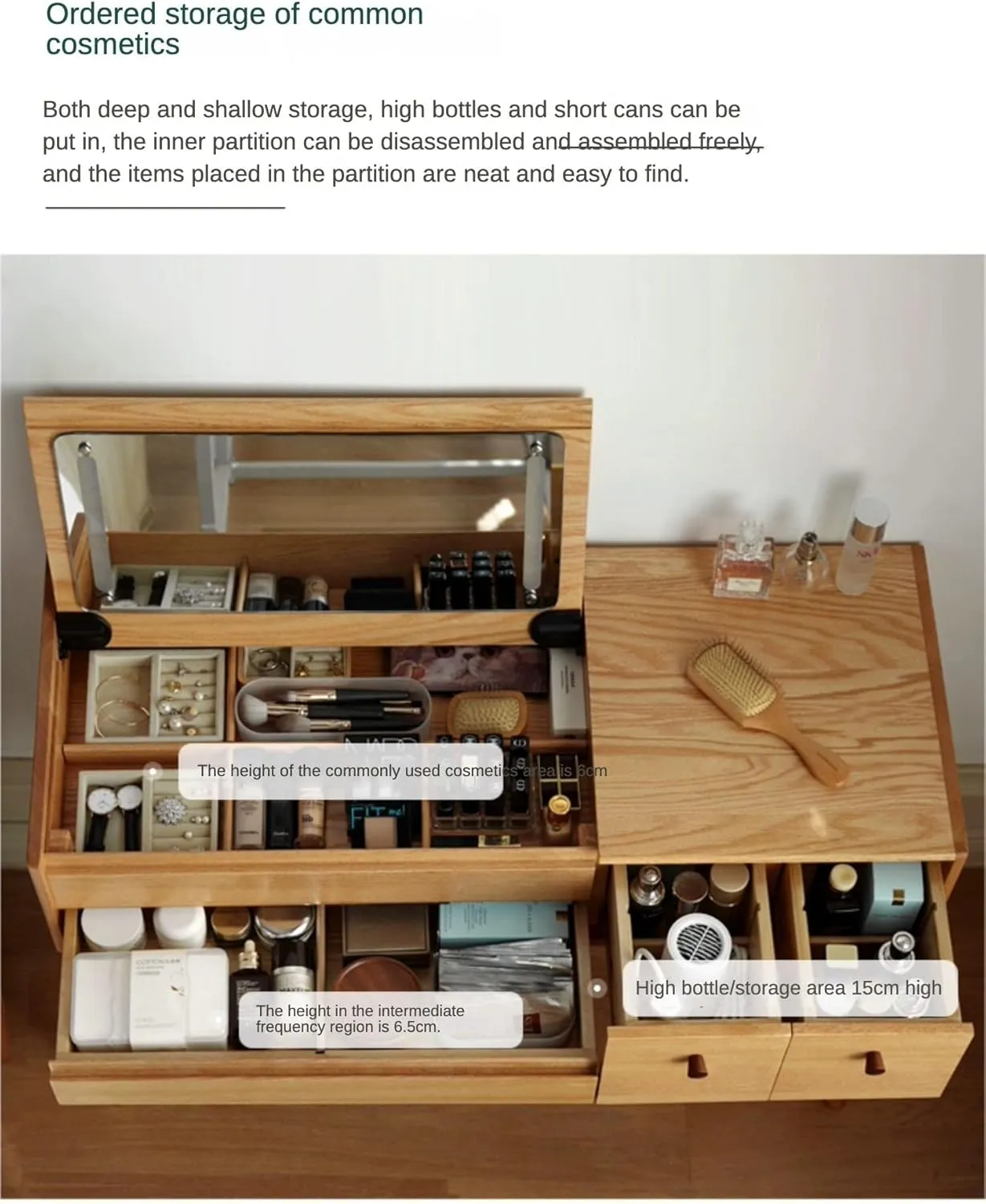 Oak Solid Wood Dressing Table Mirror LED Touch Light 31.5x16.5x31.1 inch/ 80x42x79сm/ Natural Wood Color/Makeup tablе   Soft Makeup Stool Bag (White)