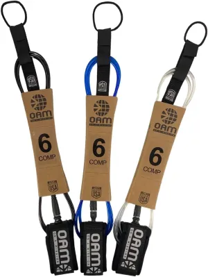 OAM Premium Comp Surfboard Leash - 5', 5.5, 6, 7, 8, 9 - Made in The USA - Ultra Lite Competition Surfboard Leash w/Key Pocket, Colors: Black, Blue, Clear - Pro Rider Designed