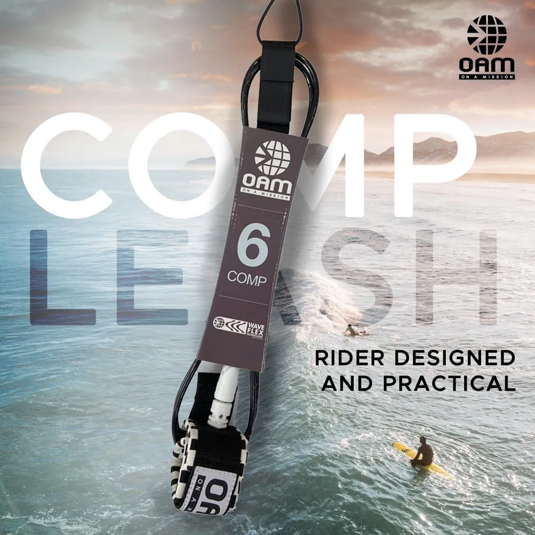 OAM Premium Comp Surfboard Leash - 5', 5.5, 6, 7, 8, 9 - Made in The USA - Ultra Lite Competition Surfboard Leash w/Key Pocket, Colors: Black, Blue, Clear - Pro Rider Designed