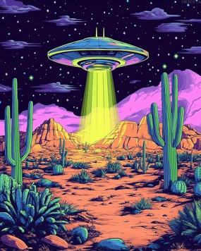 OKSGYTA UFO Paint by Number for Adults, Cactus Desert Scenery Oil Canvas Print Painting Paint by Numbers Kits, Home Office Funny Graffiti Wall Decor Print Color Landscape (16x20inch) No Frame