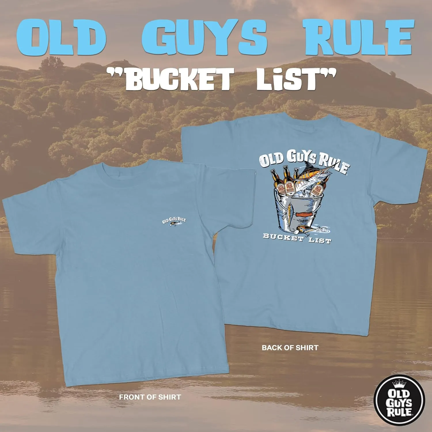 OLD GUYS RULE Men's Graphic T-Shirt, Bucket List Funny Novelty Tee for Fishing, Camping, Beer Drinkers