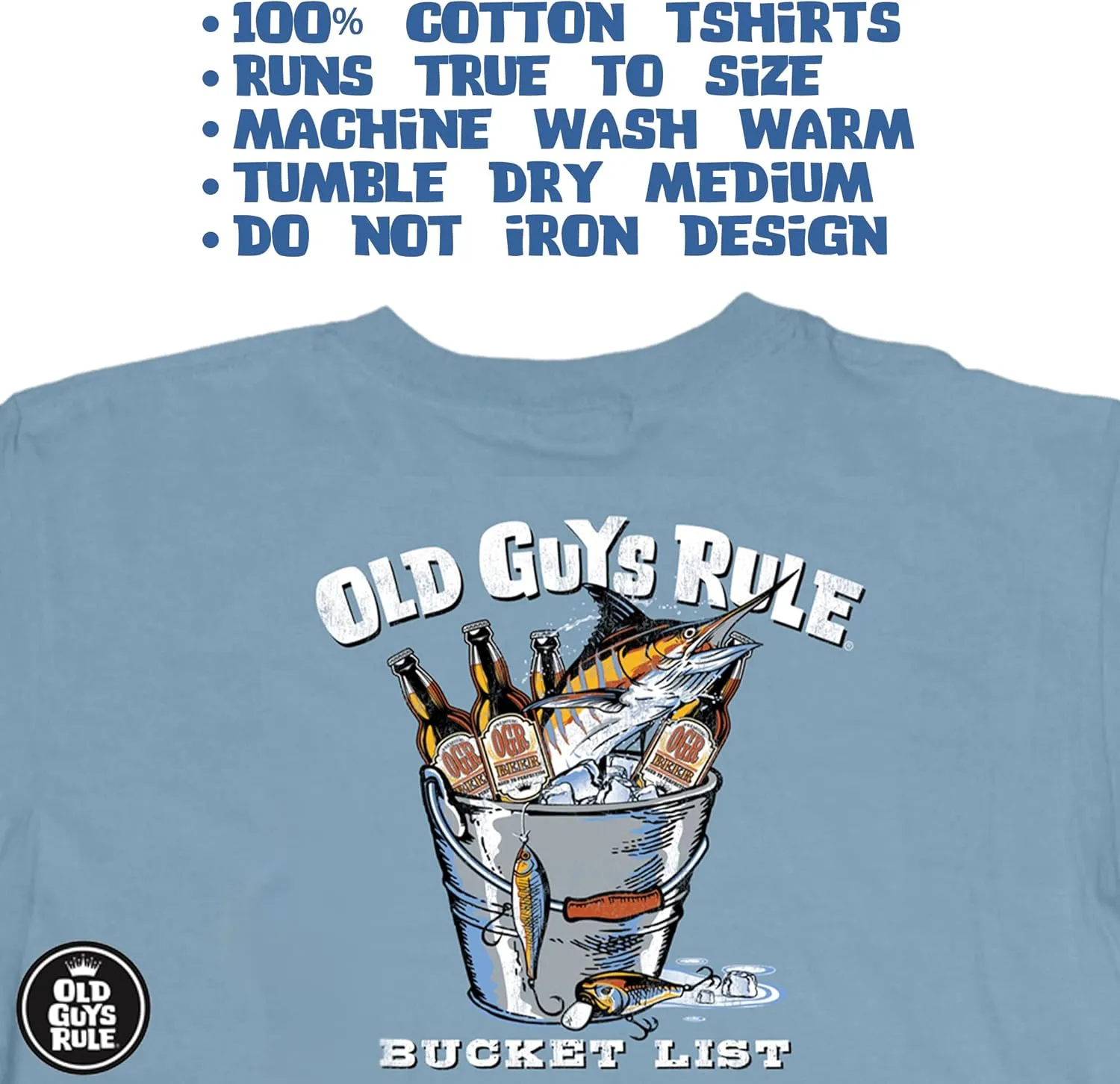 OLD GUYS RULE Men's Graphic T-Shirt, Bucket List Funny Novelty Tee for Fishing, Camping, Beer Drinkers