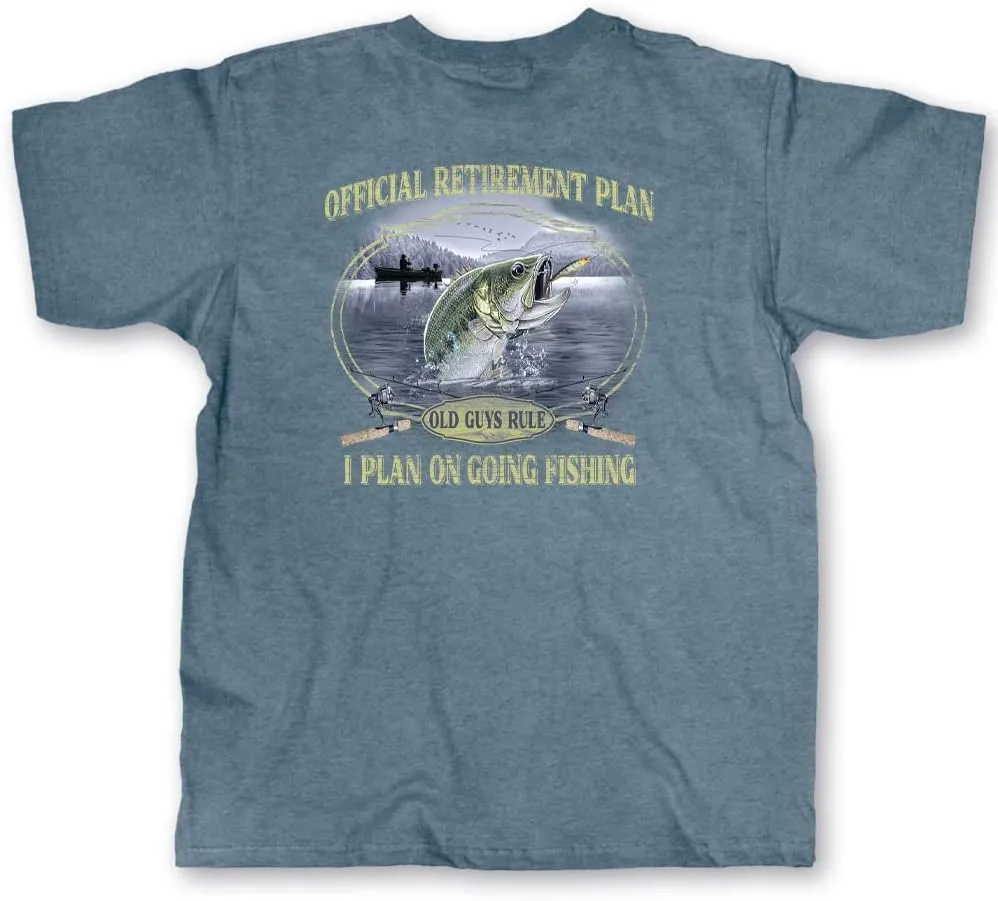 OLD GUYS RULE Men's Graphic T-Shirt, Official Retirement Plan Novelty Tee for New Retirees, Fishermen