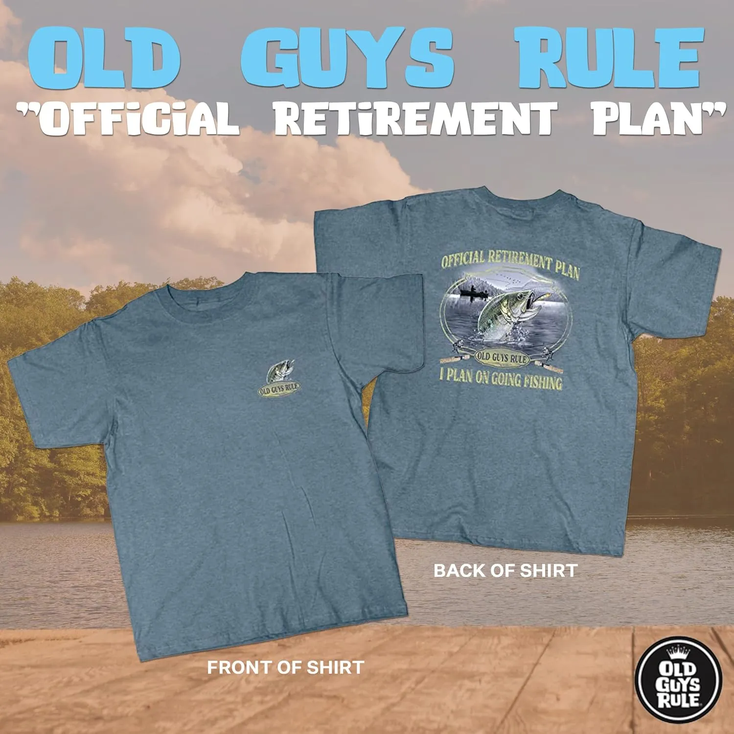 OLD GUYS RULE Men's Graphic T-Shirt, Official Retirement Plan Novelty Tee for New Retirees, Fishermen