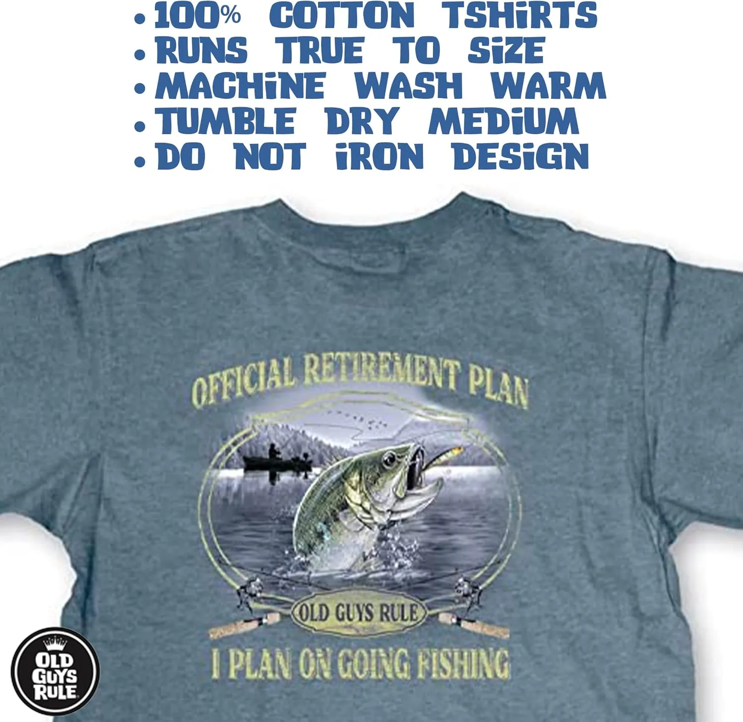 OLD GUYS RULE Men's Graphic T-Shirt, Official Retirement Plan Novelty Tee for New Retirees, Fishermen