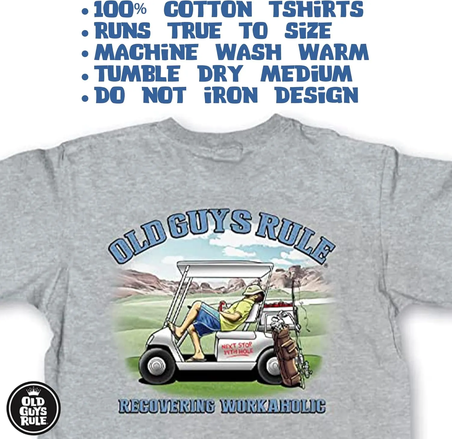 OLD GUYS RULE Men's Graphic T-Shirt, Recovering Workaholic - Father's Day, Birthday Gift - Funny Novelty Tee for New Retirees