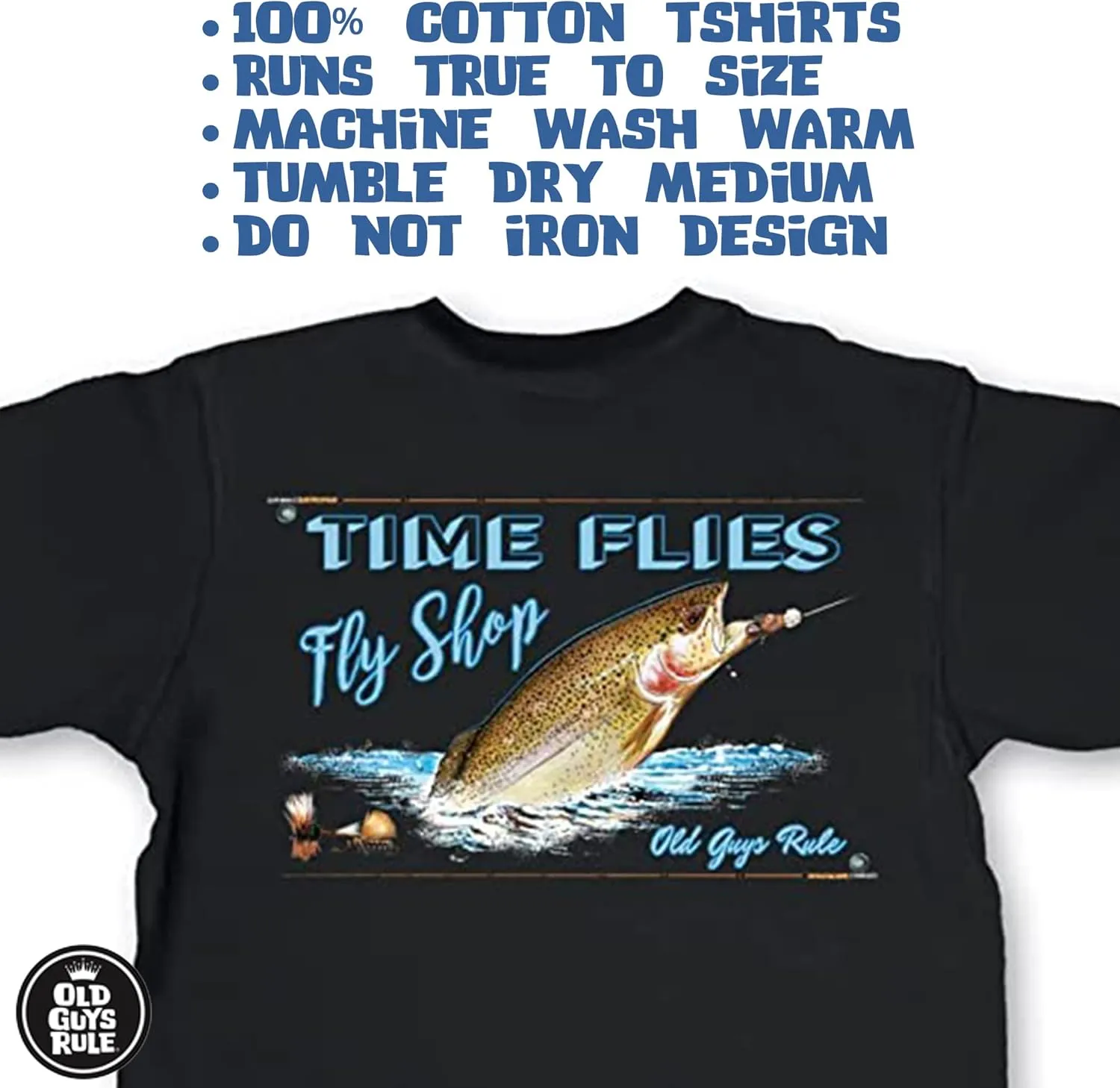 OLD GUYS RULE Mens Graphic T-Shirt, Vintage Bamboo - Father's Day, Birthday Gift - Funny Novelty Tee for Fishing, Outdoorsmen
