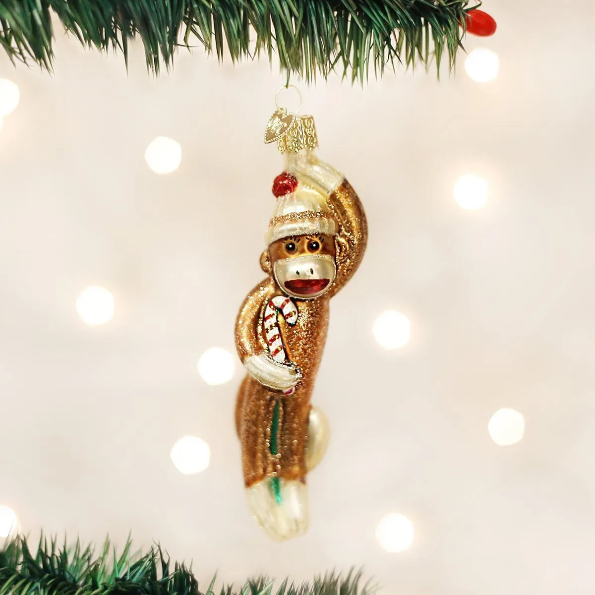 Old World Christmas Glass Blown Ornament for Christmas Tree, Sock Monkey