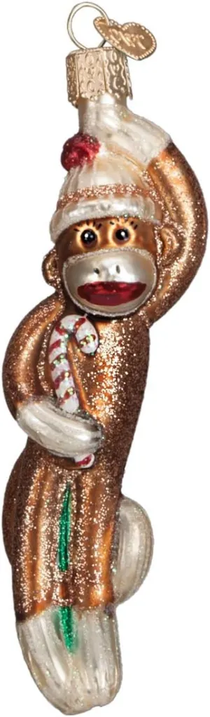 Old World Christmas Glass Blown Ornament for Christmas Tree, Sock Monkey