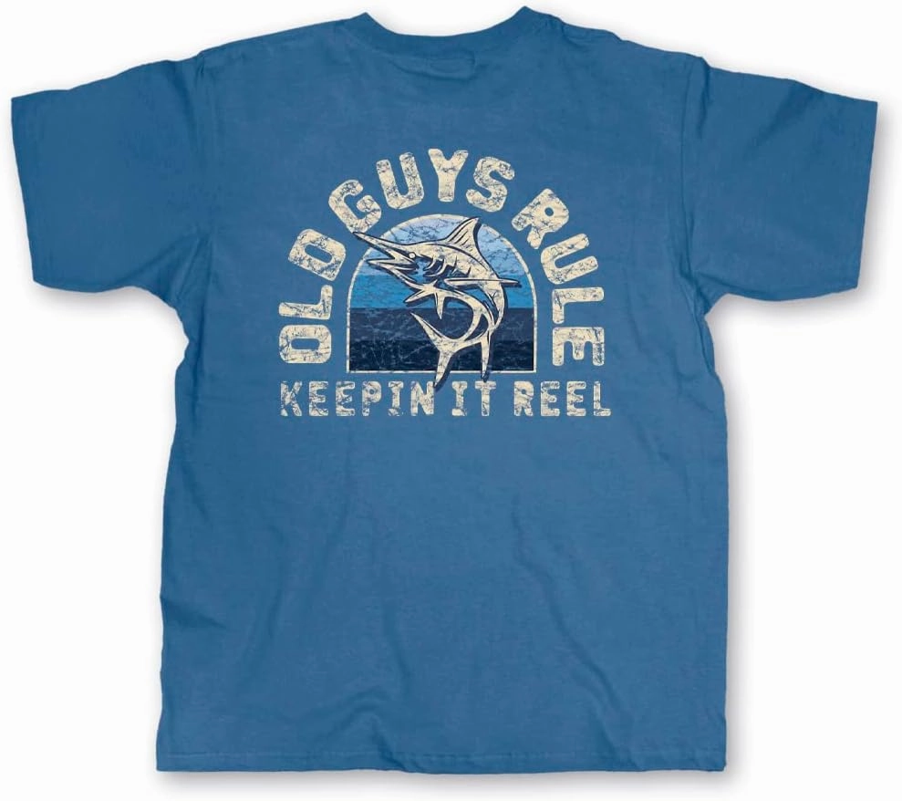 OLD GUYS RULE Men's Graphic T-Shirt, Reel Marlin - Father's Day, Birthday Gift - Novelty Tee for Beach Vacation, Fishing