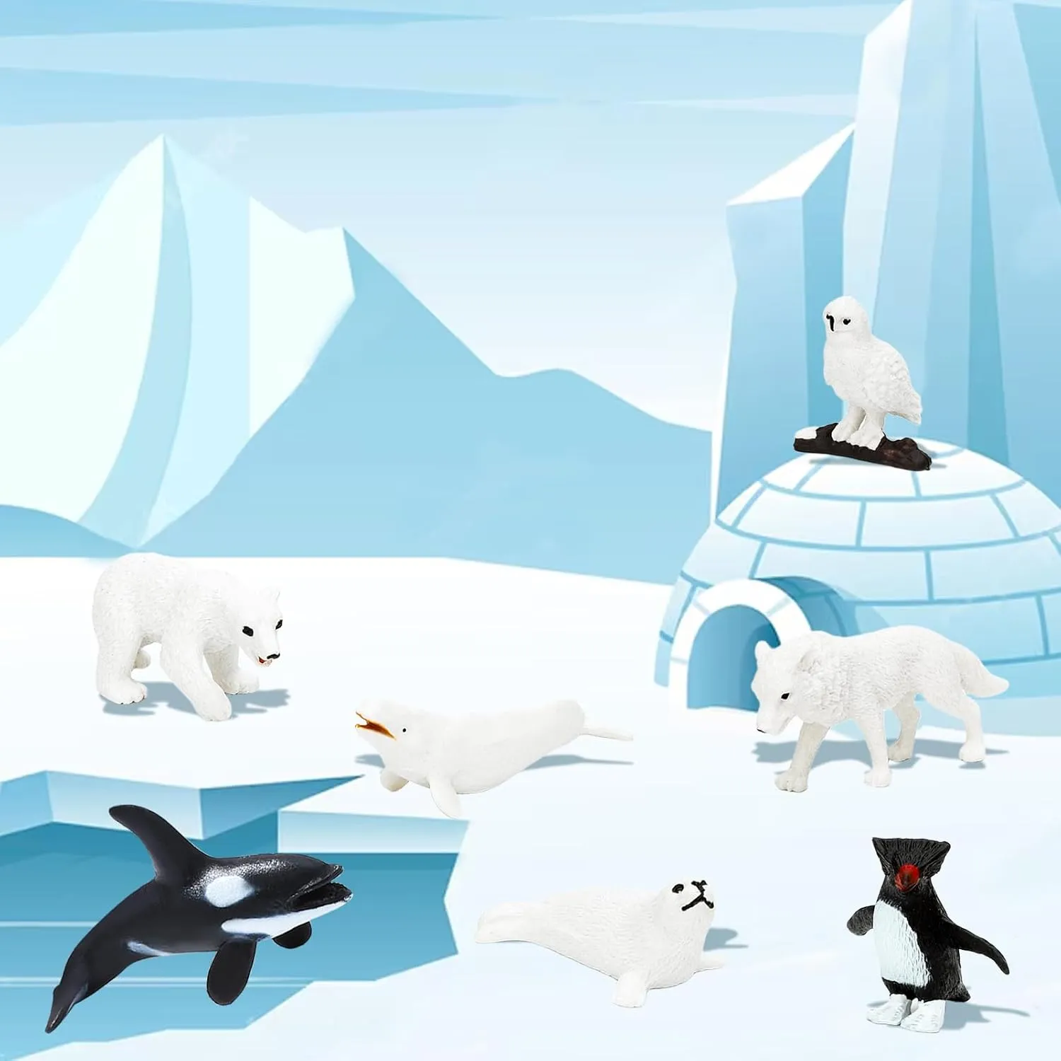 ONEST 27 Pieces Mini Arctic Animals Figurines Set Polar Animal Toys Plastic Arctic Tundra Deer Toy Animal Small White Bear Polar Fox for Kids Birthday Gift