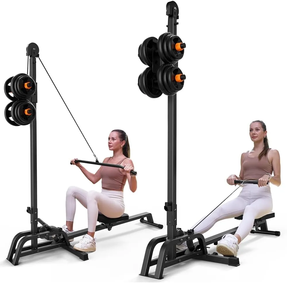 ONETWOFIT Foldable Rowing Machine & LAT Pull Down Machine 2 in 1 Multi-Function Compact Rowing Machine for Home, Low Row Cable Fitness Exercise Max 300lbs