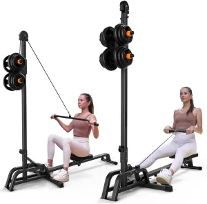ONETWOFIT Foldable Rowing Machine & LAT Pull Down Machine 2 in 1 Multi-Function Compact Rowing Machine for Home, Low Row Cable Fitness Exercise Max 300lbs