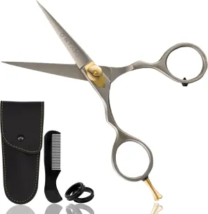 Ontaki Premium Hand-Forged Mustache & Beard Scissors 5.5" - Japanese Steel Barber Scissors - Bangs & Grooming Shears - Rest Hook Silver - Hair Shears - Beard Sheers