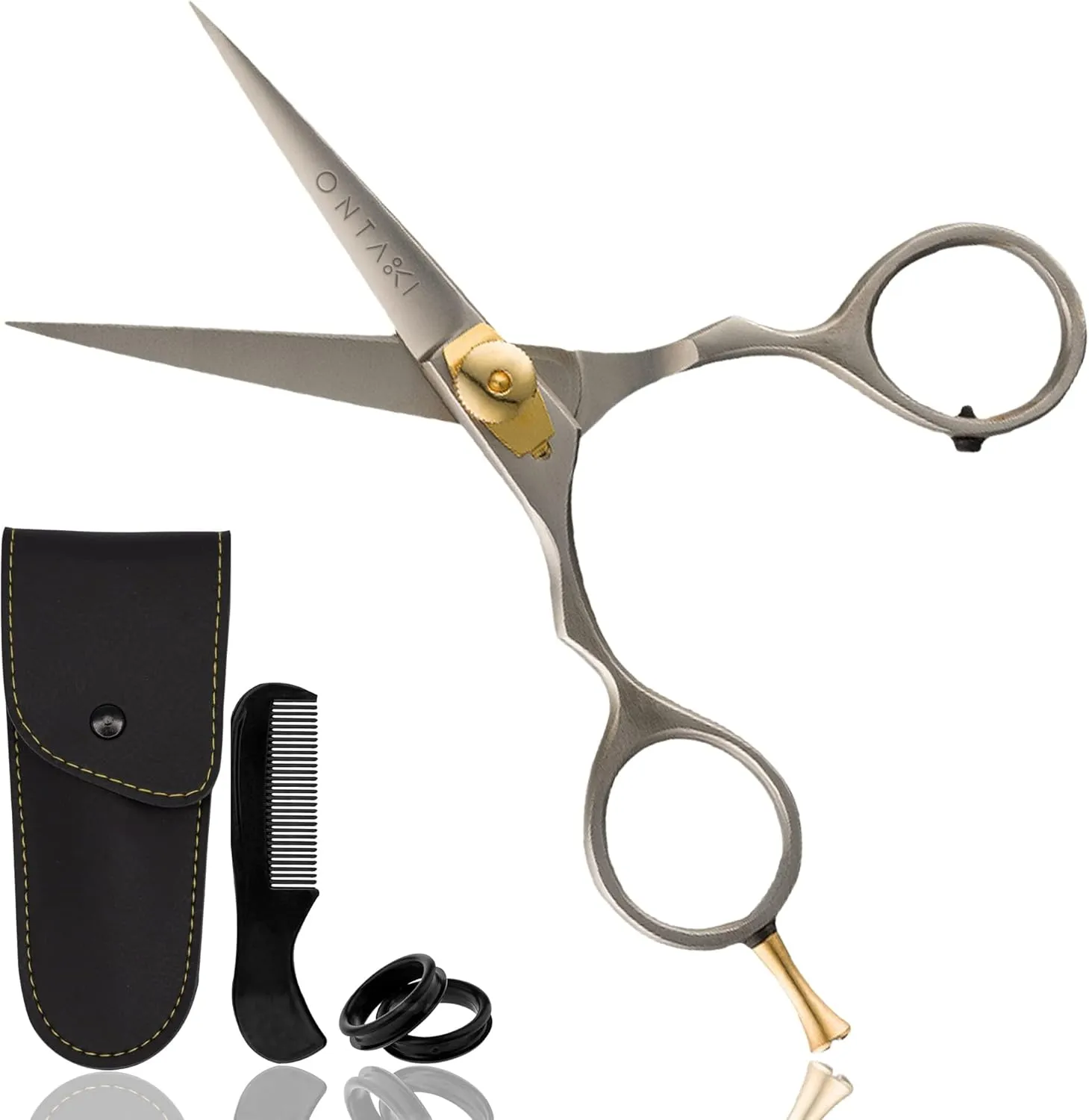 Ontaki Premium Hand-Forged Mustache & Beard Scissors 5.5" - Japanese Steel Barber Scissors - Bangs & Grooming Shears - Rest Hook Silver - Hair Shears - Beard Sheers