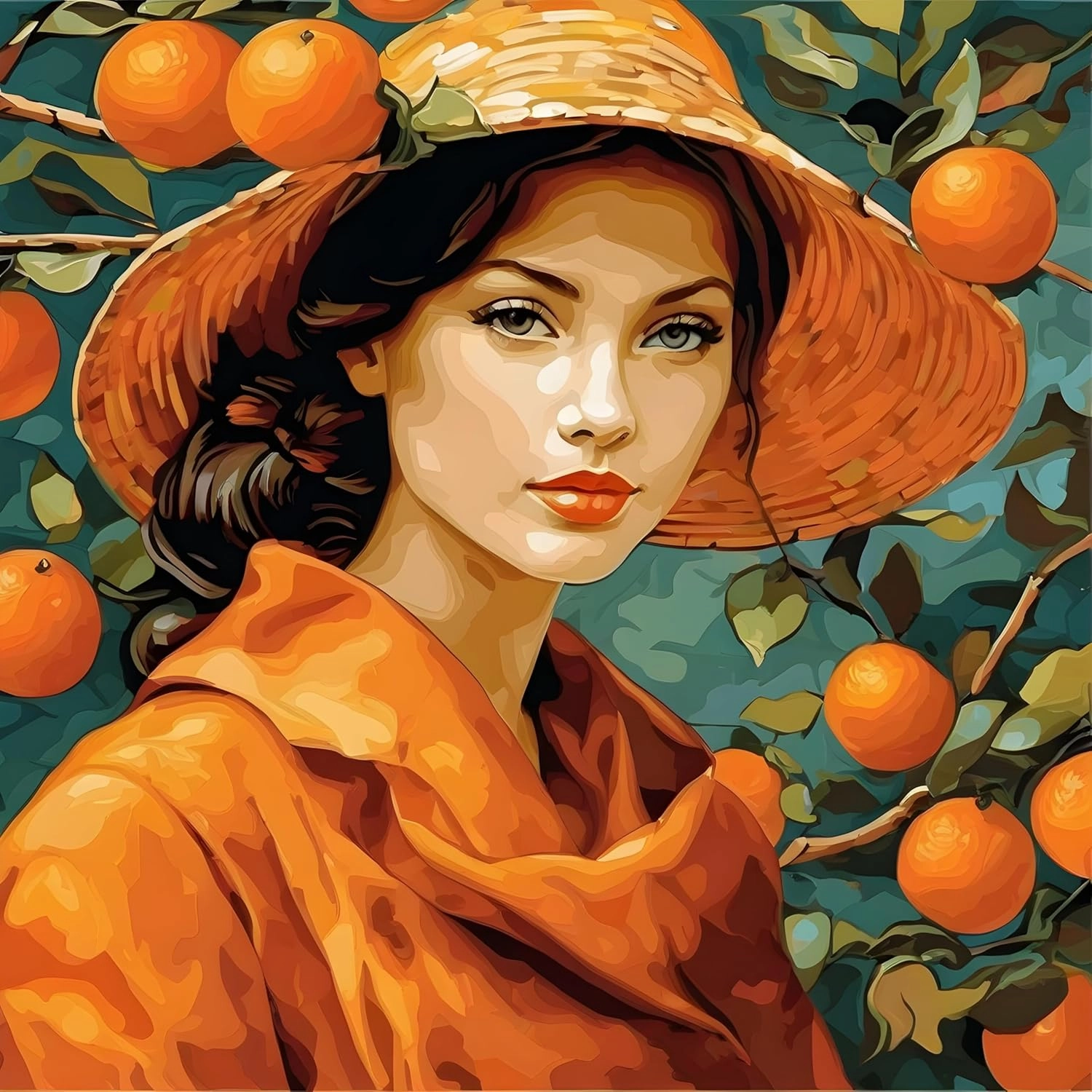 Orange Girl PD (15) - Van-Go Paint-by-Number Kit 40x40cm DIY Frame