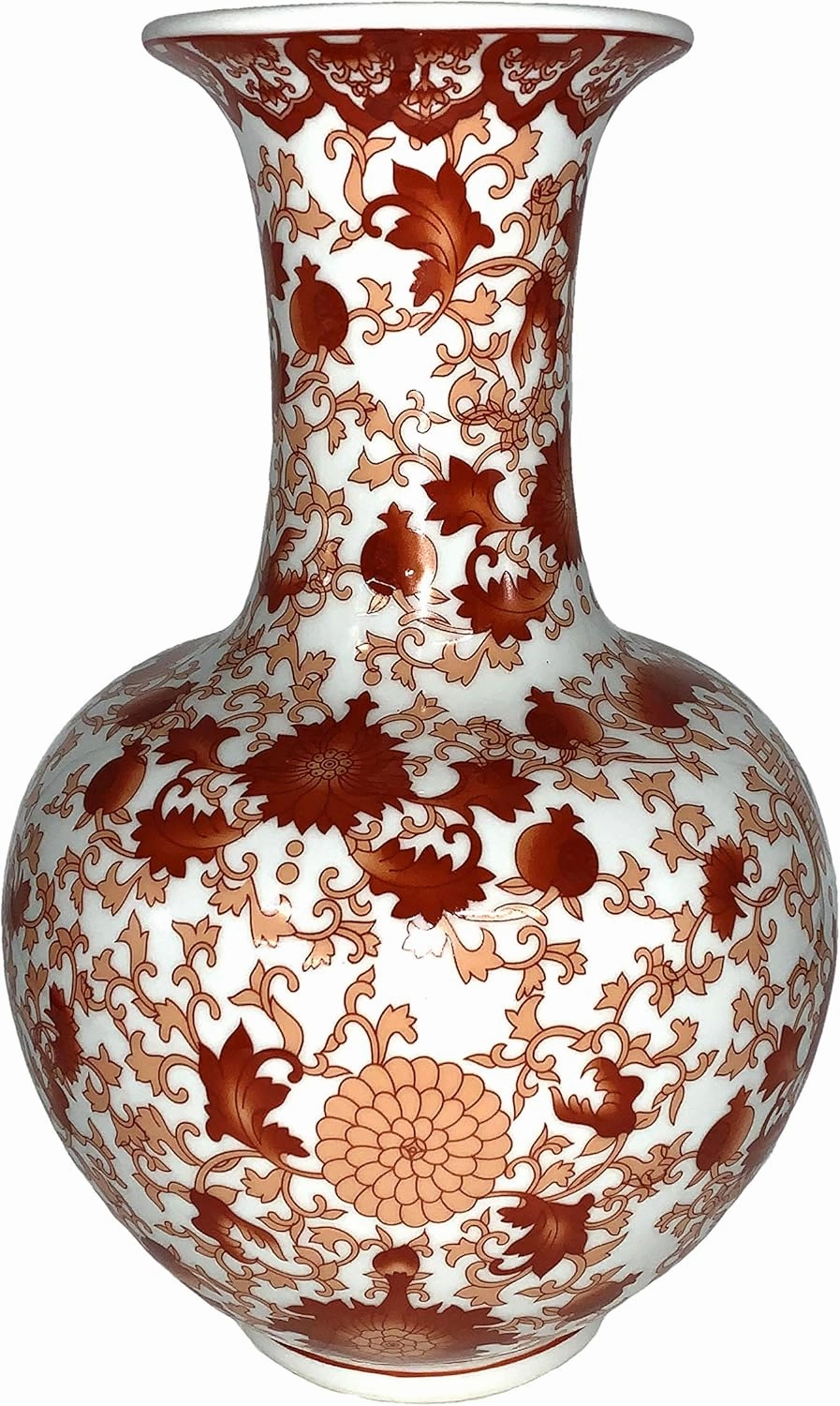 Oriental Furniture Warehouse Chinese Ball Vase with Red Coral Pattern