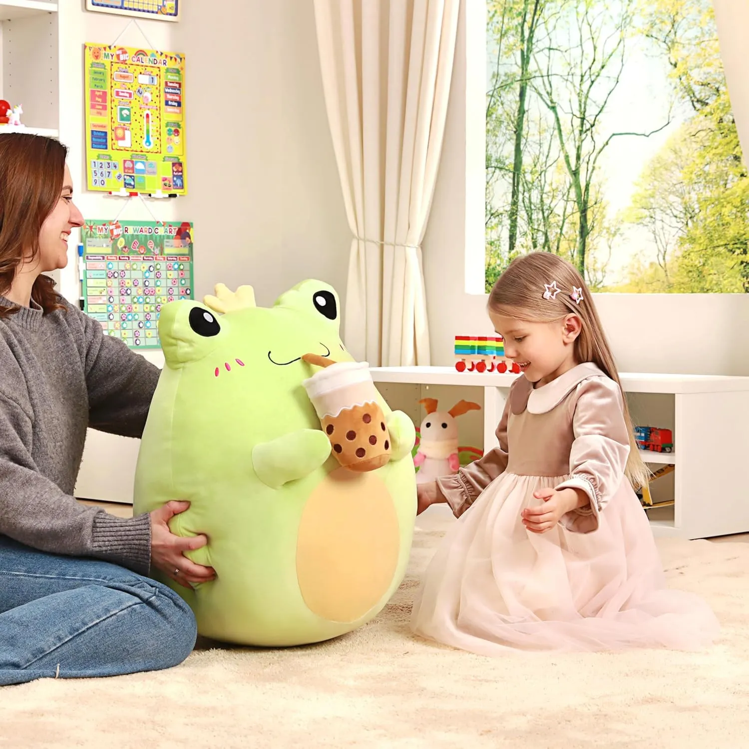 Original 21.5-inch Jumbo Frog Plush Pillow Stuffed Animal Toy,Giant Big Size Cute Soft Toys Cuddle Plushie,Gift for Kids Girls Children