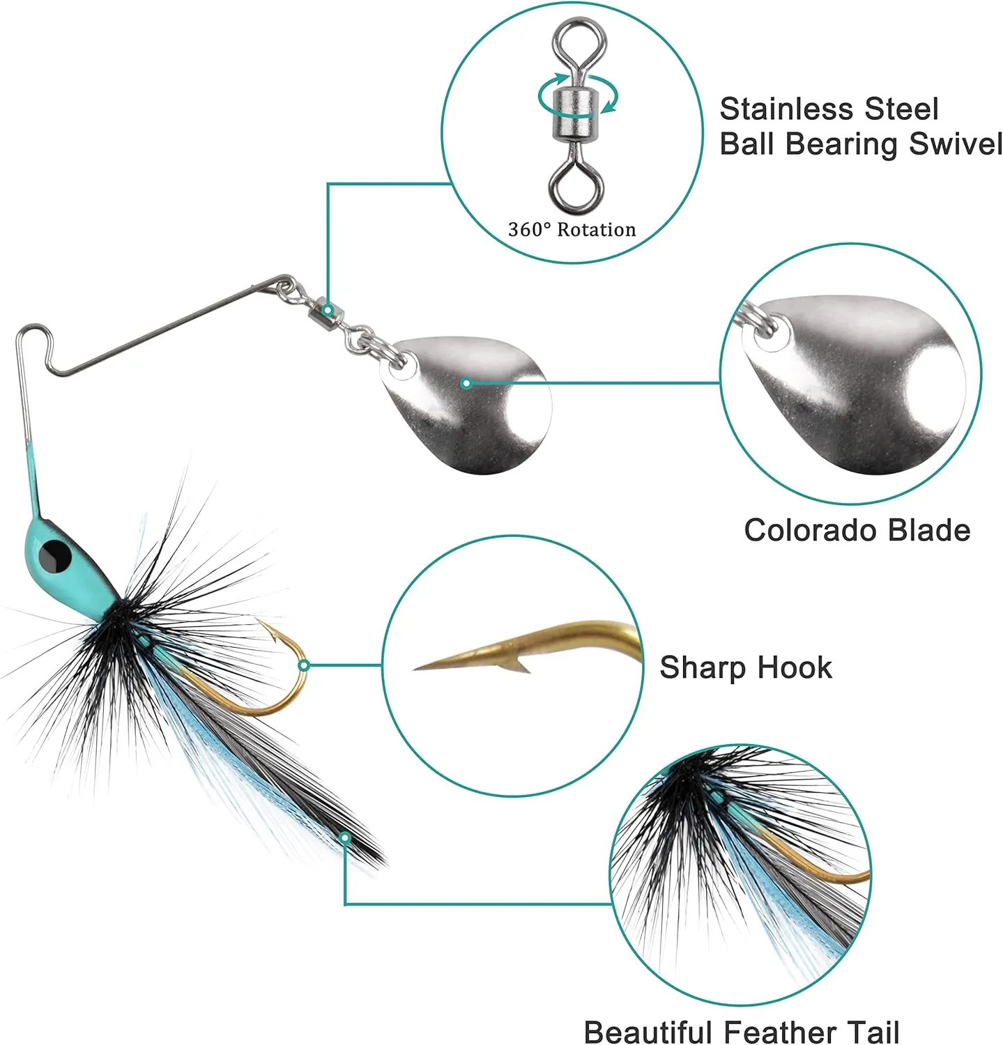 OROOTL Spinnerbait Bass Fishing Lures Kit, Mini Fishing Spinner Baits Rooster Fishing Lures with Colorado Blade Feather Tail Hard Metal Spinning Lures for Bass Trout Pike Freshwater Saltwater Fishing