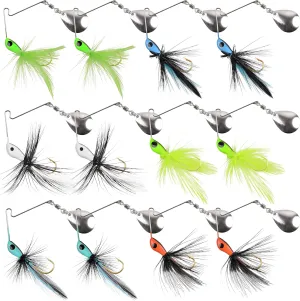 OROOTL Spinnerbait Bass Fishing Lures Kit, Mini Fishing Spinner Baits Rooster Fishing Lures with Colorado Blade Feather Tail Hard Metal Spinning Lures for Bass Trout Pike Freshwater Saltwater Fishing