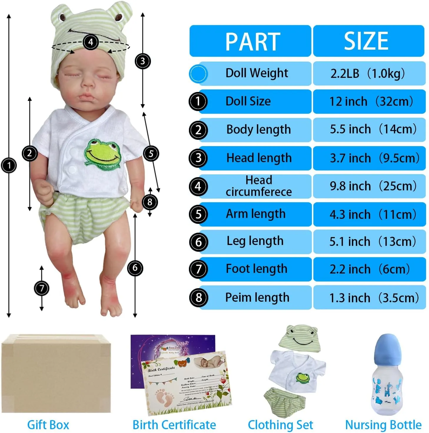 OtardDolls 12 Inch Reborn Baby Dolls Silicone Full Body Realistic Baby Doll Boy Silicone Baby Doll Handmade Painted Reborn Dolls with Clothes and Bottles Set for Kids Boys Girls