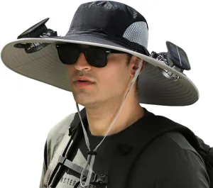 Outdoor Wide Brim Sun Hat with Solar Fan, Solar Powered Fan Hat, Solar Fan Hat, Fishing Hats for Men Sun Protection