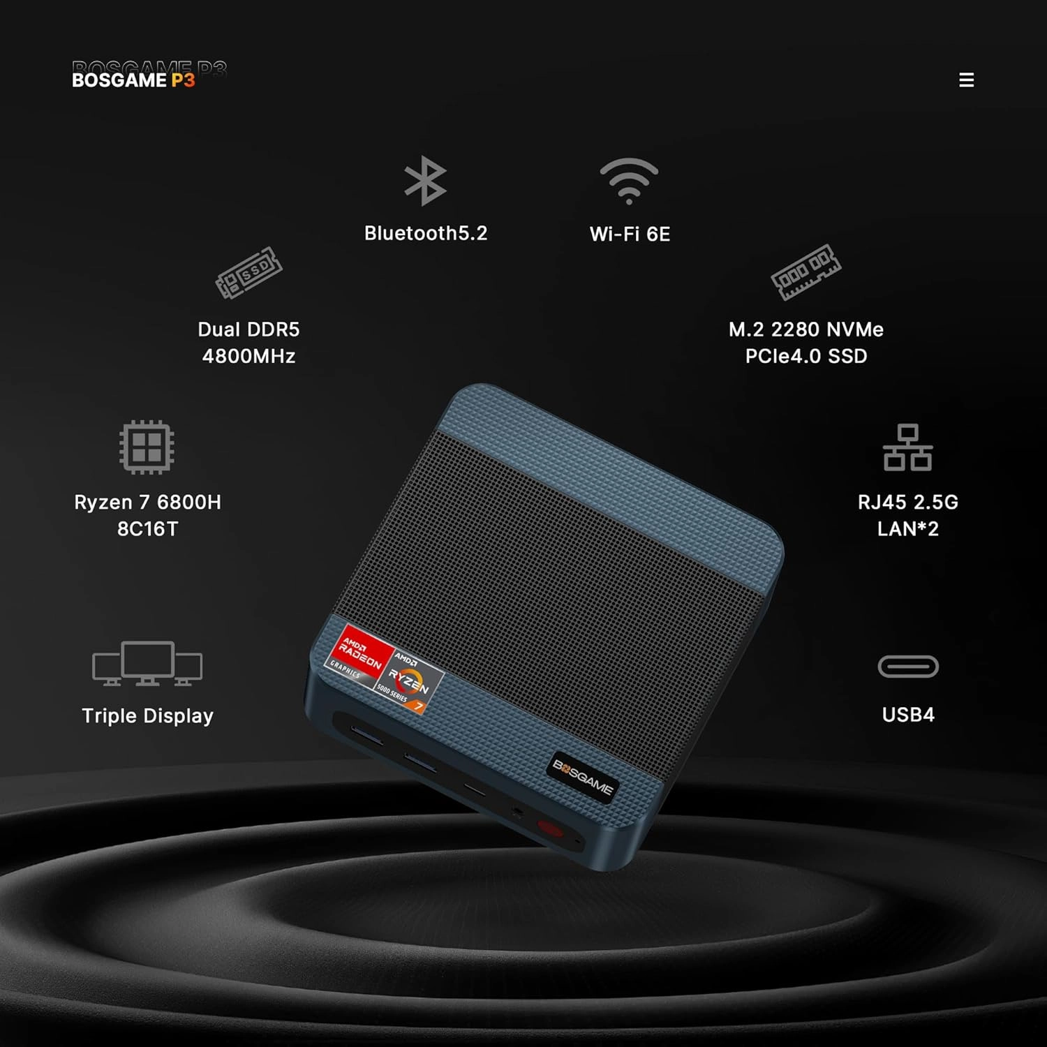 P3 Lite Mini PC, AMD Ryzen 7 6800H Mini Computers, 24GB DDR5, 1TB PCIe SSD, 4K Triple Display & USB4, Dual 2.5G LAN & Wi-Fi 6E & BT5.2, Micro Gaming Desktop for Gaming, Office, Design