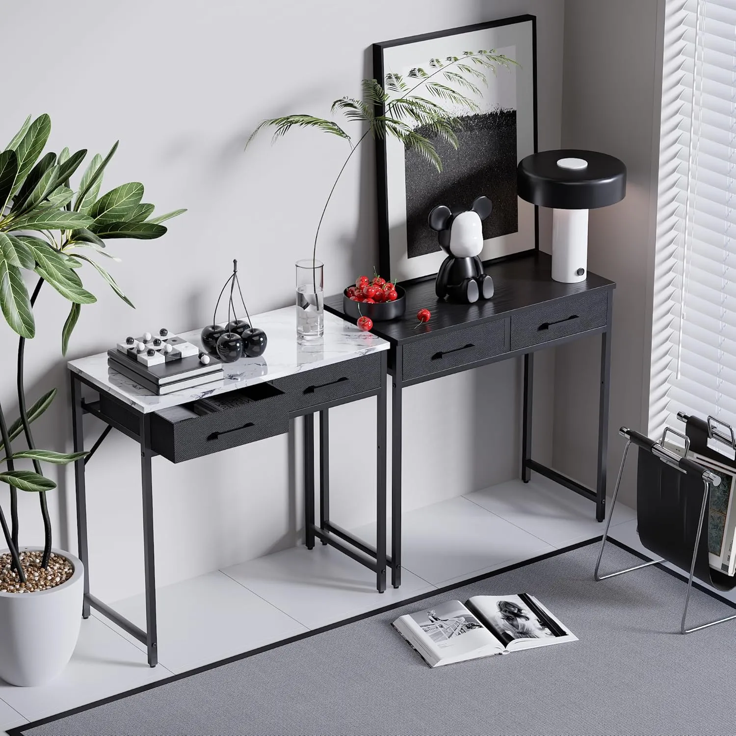 Pamray 32 Inch Small Computer Desk with 2 Drawers for Bedroom Study Writing Home Office Table for Small Spaces Marble
