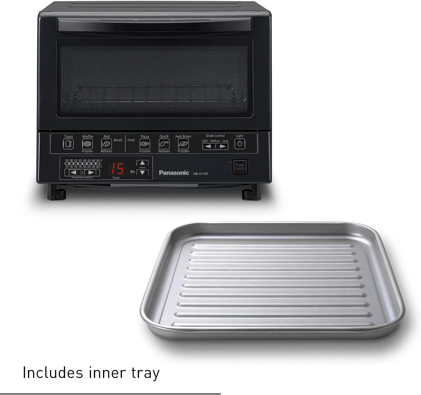 Panasonic NB-G110P-K Toaster Oven FlashXpress with Double Infrared Heating and Removable 9-Inch Inner Baking Tray, 1300W, 4-Slice, Black