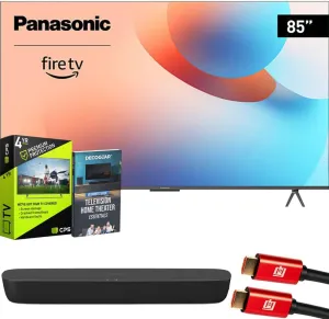 Panasonic TV-85W95AP 85" Mini LED 4K UHD Fire TV 2024 Bundle with HTB200 Compact Soundbar, 4 YR CPS Enhanced Protection, 2X HDMI Cable & Deco Gear Complete Home Theater Beginner's Guidebook
