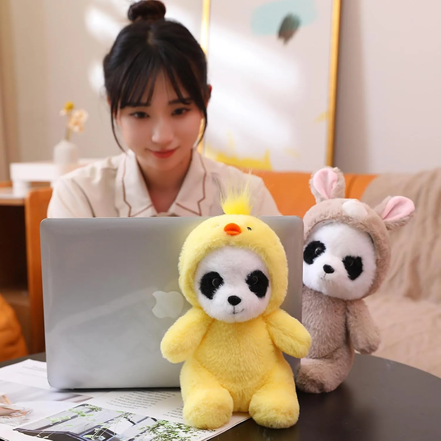 Panda Stuffed Animal in Duck, Panda Bear Wearing Yellow Duck Costume Plush Toys for Kids