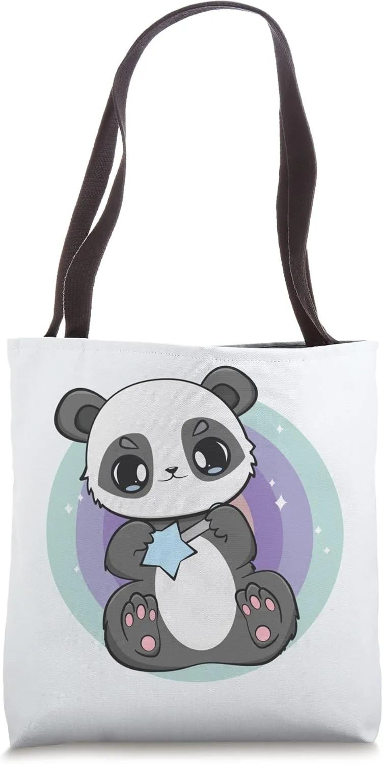 Panda With Baby Toy Rattle Cute Baby Bear Anime Zoologist Tote Bag