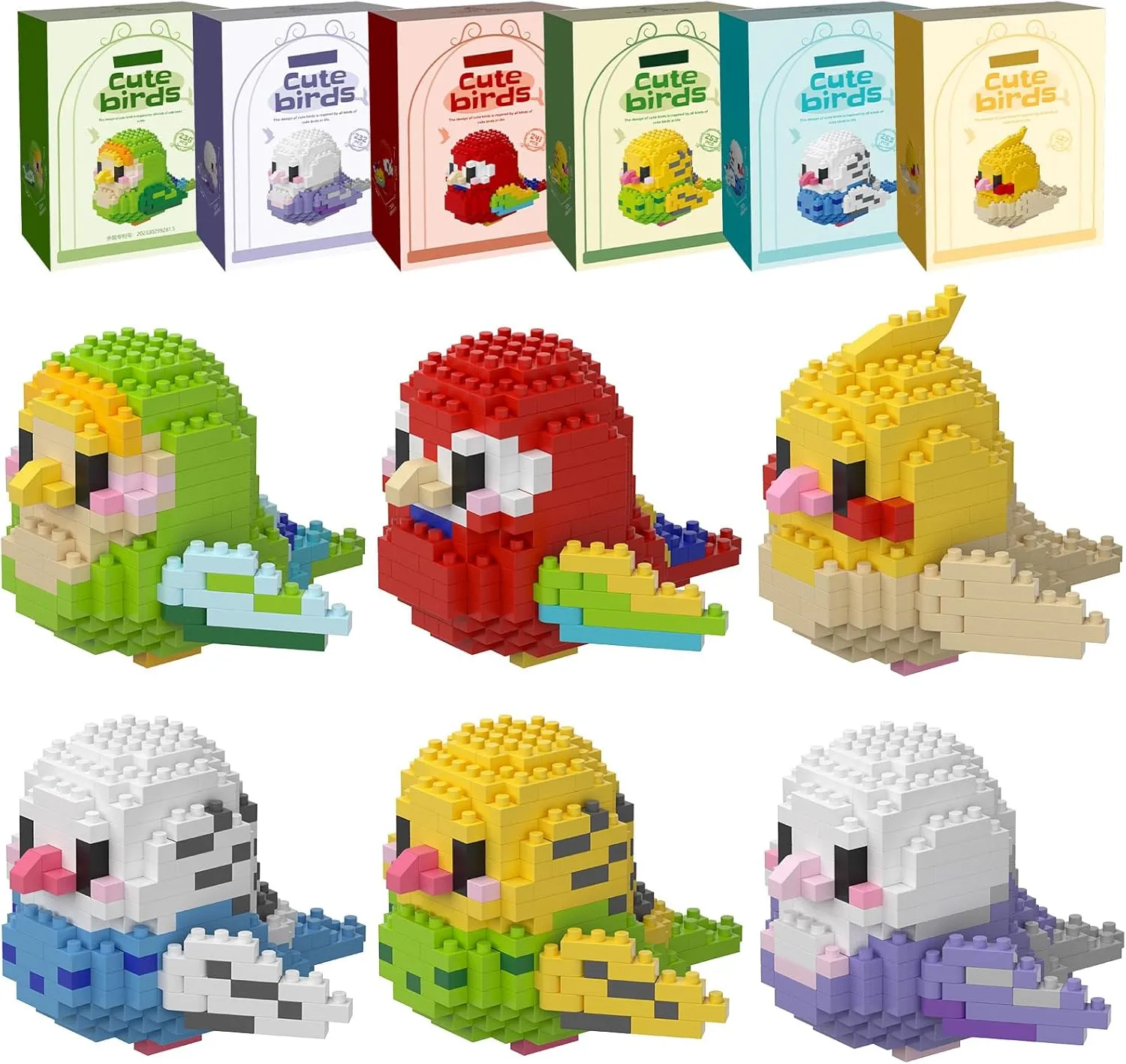 Parrots Micro Mini Building Block Sets Birthday Gift for Kids, Animals Buildling Model Kits, Mini Bricks Birds Series Toys for Kids（6 Boxes）