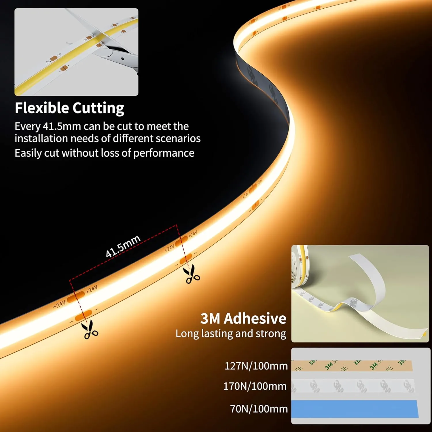 PAUTIX COB LED Strip Light 32.8ft/10m 5040LEDs Warm White 2700K,High Lumen Flexible CRI93  LED Tape Super Bright DC24V,for Cabinet Home DIY Lighting Projects(Power Supply & Controller Not Included)