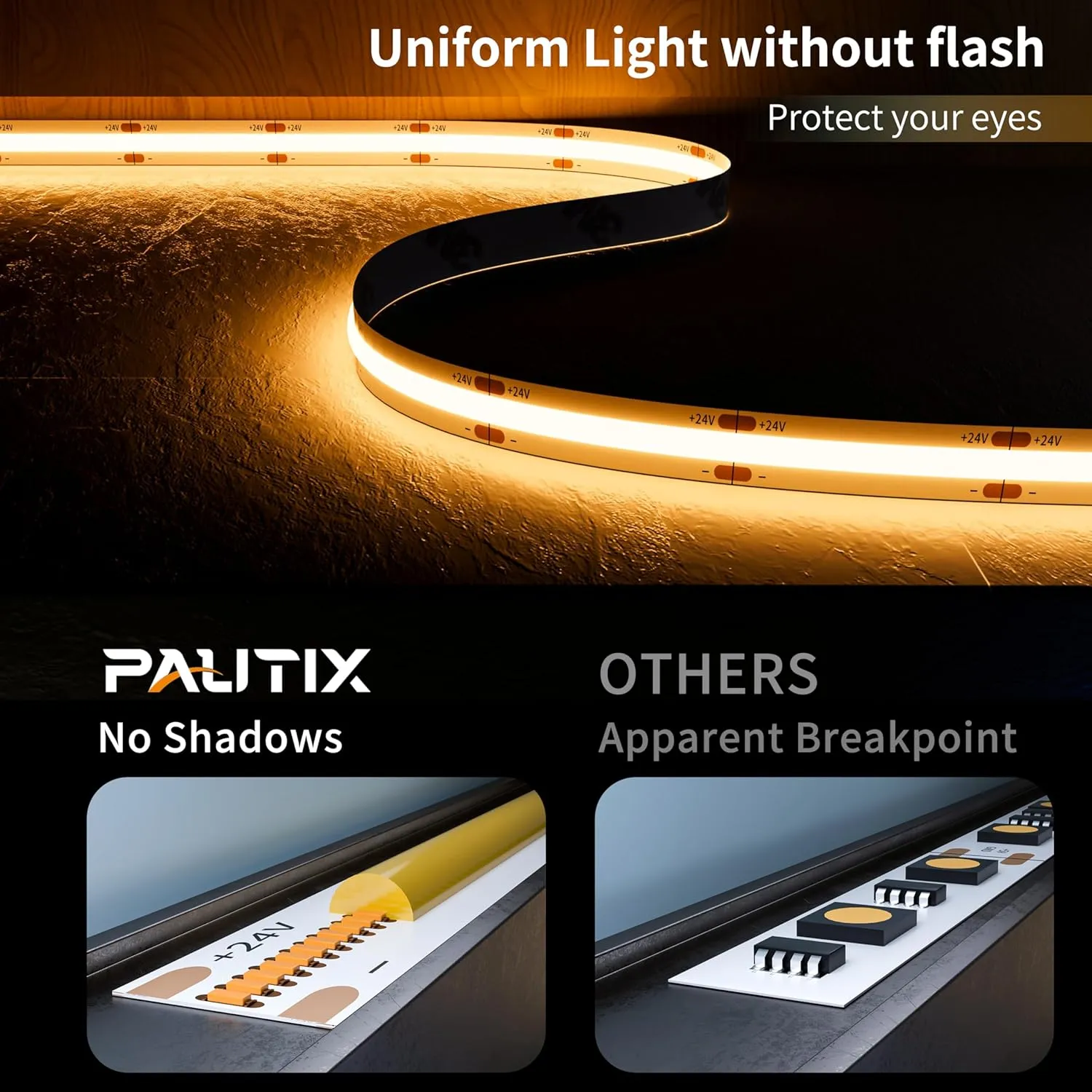 PAUTIX COB LED Strip Light 32.8ft/10m 5040LEDs Warm White 2700K,High Lumen Flexible CRI93  LED Tape Super Bright DC24V,for Cabinet Home DIY Lighting Projects(Power Supply & Controller Not Included)
