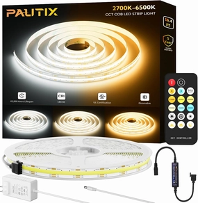 PAUTIX COB LED Strip Light 2700K-6500K CCT Tunable White UL-Listed CRI90  16.4ft Super Bright Dimmable 24V LED Tape Lights with RF Remote,for Under Cabinets Bedroom Kitchen TV Mirror DIY Lighting