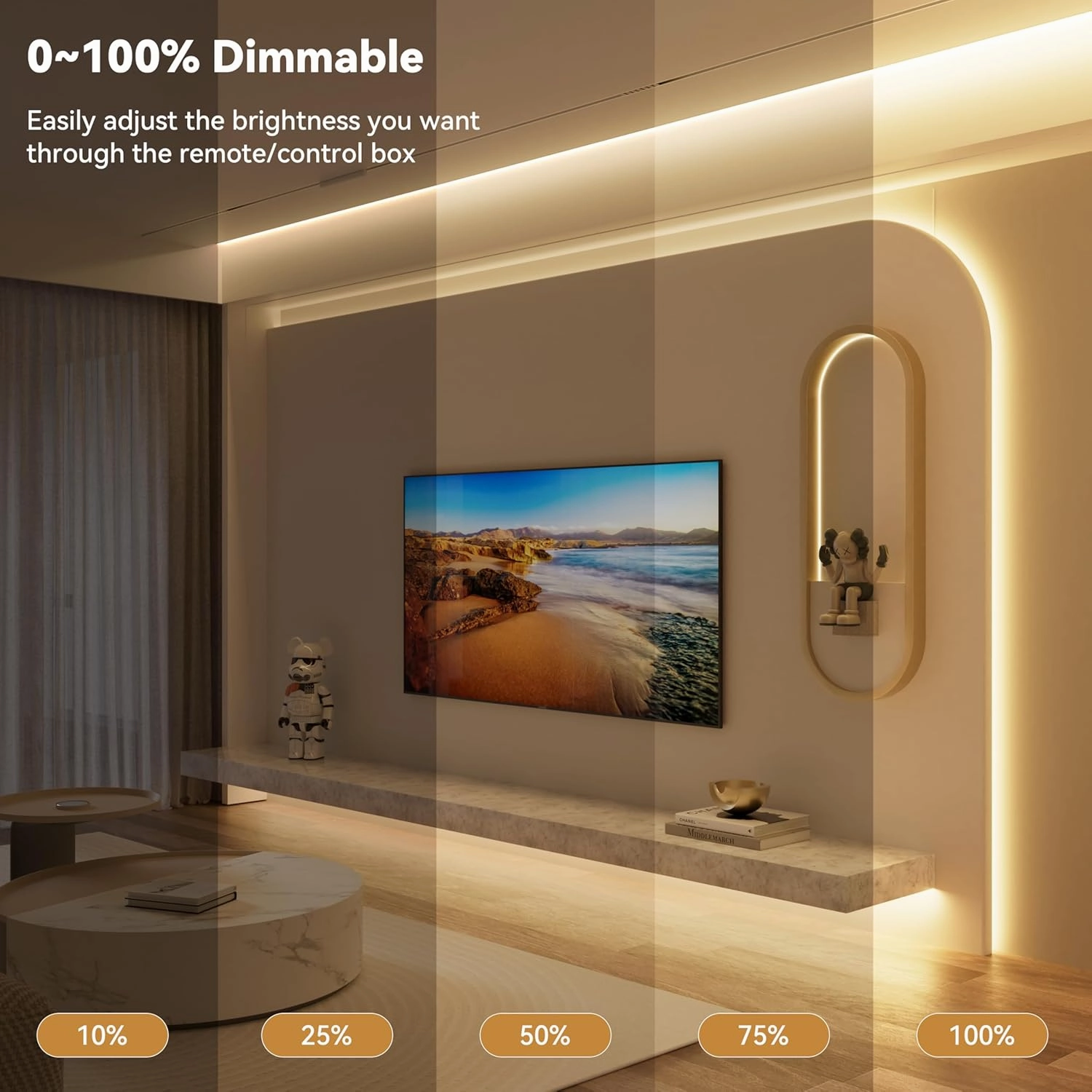 PAUTIX COB LED Strip Light 32.8ft,Engineering Level UL Listed Warm White 3000K,CRI93  Super Bright High Lumen,Dimmable 24V Flexible LED Tape Light with RF Remote,for Cabinets,Home&Office DIY Lighting