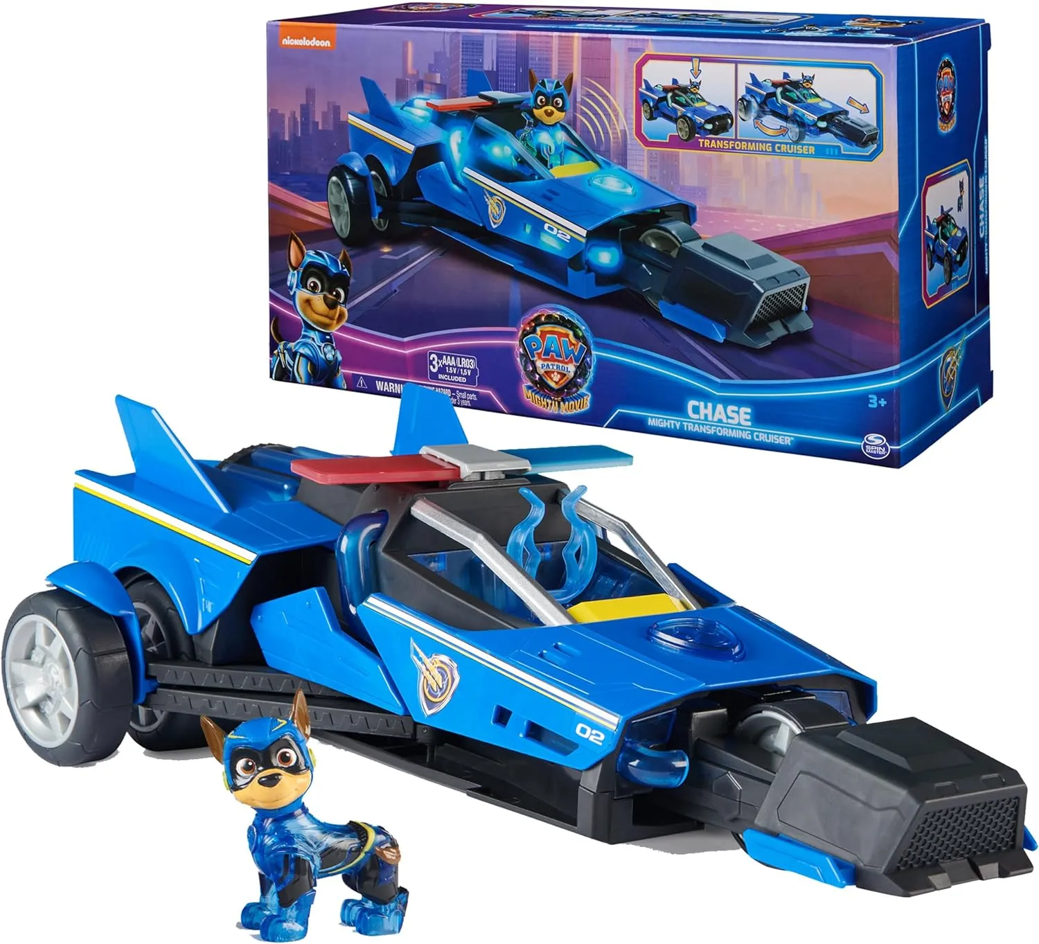 Paw Patrol: The Mighty Movie, Chase's Mighty Transforming Cruiser with Mighty Pups Action Figure, Lights and Sounds, Kids Toys for Boys & Girls 3 