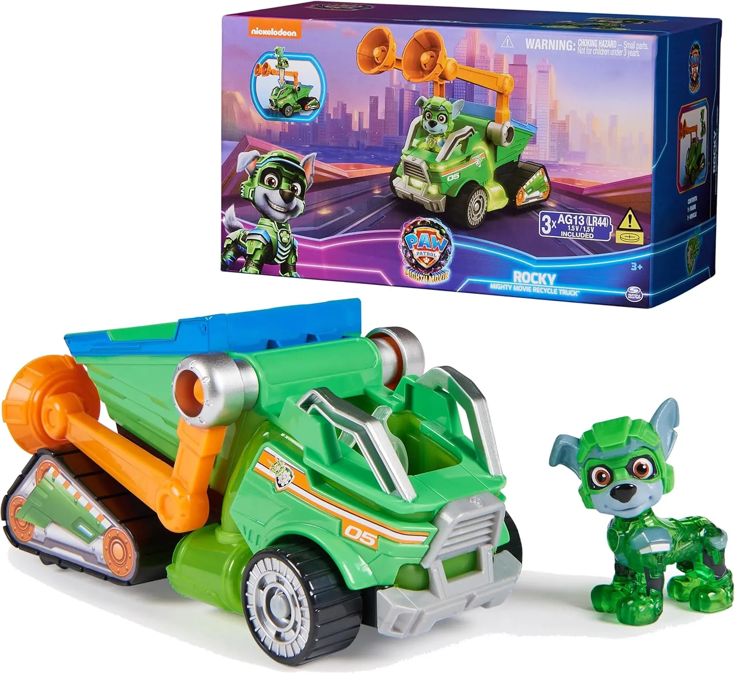 Paw Patrol: The Mighty Movie, Toy Garbage Truck Recycler with Rocky Mighty Pups Action Figure, Lights and Sounds, Kids Toys for Boys & Girls 3 