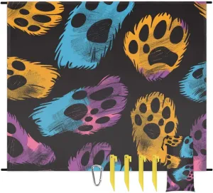 Paw Print Beach Blanket, Sandproof Beach Mat, Adults Waterproof Quick Drying Sand Free Mat with 4 x Ground Spikes for Outdoor Travel Camping Hiking, Cute Dogs Cat Pet Paw Footprint