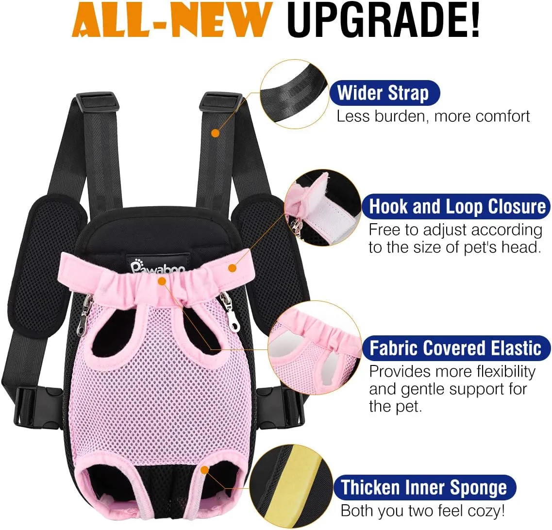 Pawaboo Pet Carrier Backpack, Adjustable Pet Front Cat Dog Carrier Backpack Travel Bag, Legs Out, Easy-Fit for Traveling Hiking Camping for Small Medium Dogs Cats Puppies, Small, Pink