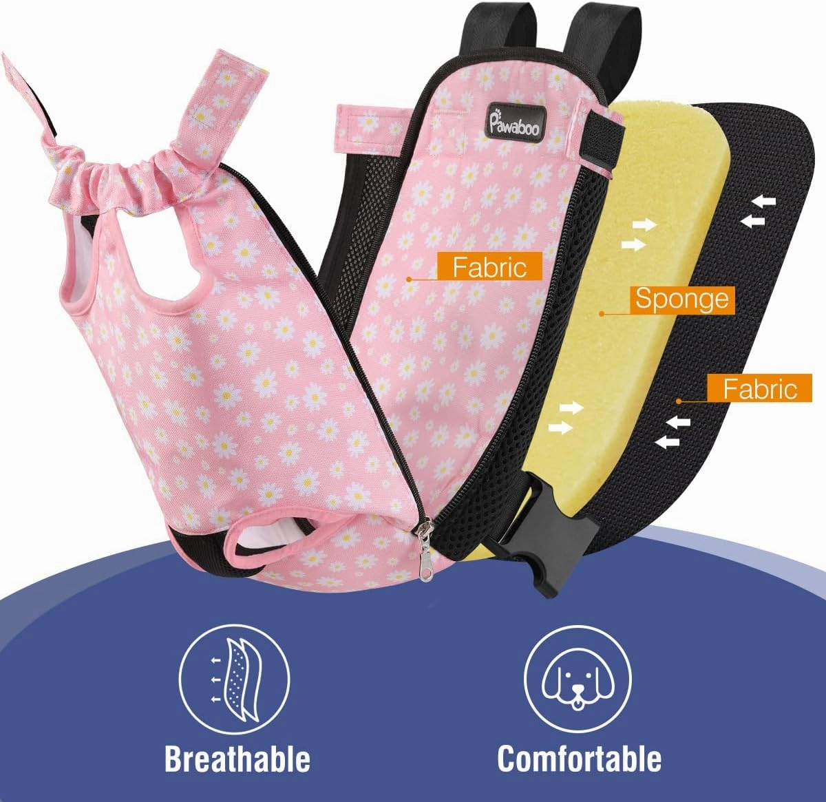 Pawaboo Pet Carrier Backpack, Adjustable Pet Front Cat Dog Carrier Backpack Travel Bag, Legs Out, Easy-Fit for Traveling Hiking Camping for Small Medium Dogs Cats Puppies, Small, Black   Pink Daisy