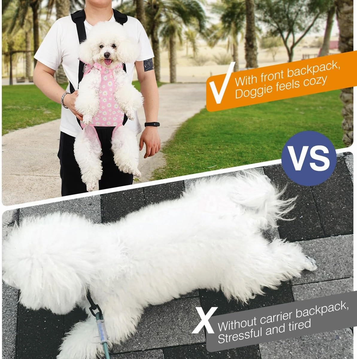 Pawaboo Pet Carrier Backpack, Adjustable Pet Front Cat Dog Carrier Backpack Travel Bag, Legs Out, Easy-Fit for Traveling Hiking Camping for Small Medium Dogs Cats Puppies, Small, Black   Pink Daisy