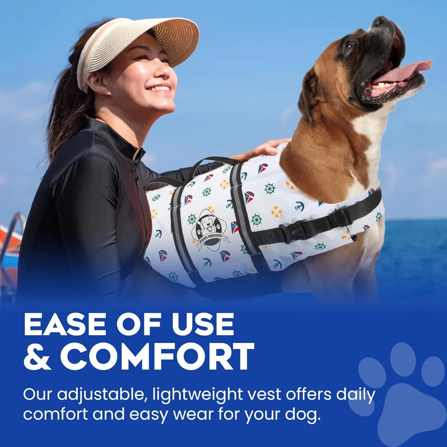 Paws Aboard Dog Life Jacket - Keep Your Canine Safe with a Neoprene Life Vest for Swimming and Boating - Available in Different Sizes, Color and Design to Choose - Nautical Dog, Large