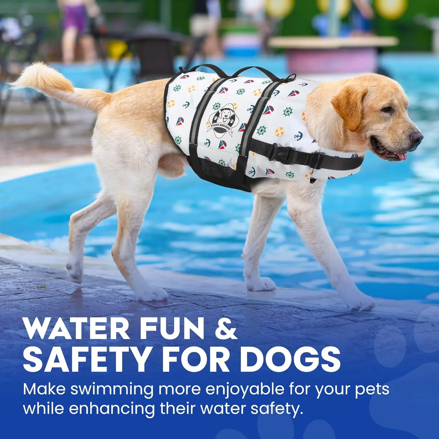 Paws Aboard Dog Life Jacket - Keep Your Canine Safe with a Neoprene Life Vest for Swimming and Boating - Available in Different Sizes, Color and Design to Choose - Nautical Dog, Large