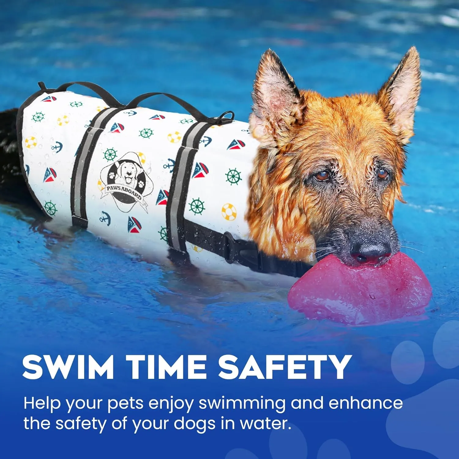 Paws Aboard Dog Life Jacket - Keep Your Canine Safe with a Neoprene Life Vest for Swimming and Boating - Available in Different Sizes, Color and Design to Choose - Nautical Dog, Large