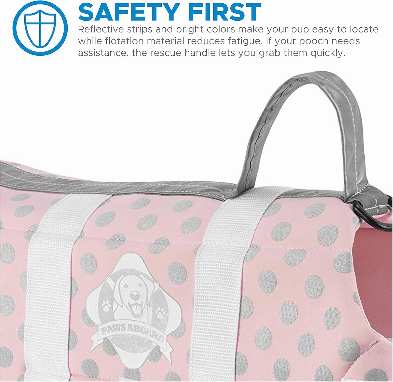 Paws Aboard Dog Life Jacket - Keep Your Canine Safe with a Neoprene Life Vest for Swimming and Boating - Available in Different Sizes, Color and Design to Choose - Pink/Silver, Large