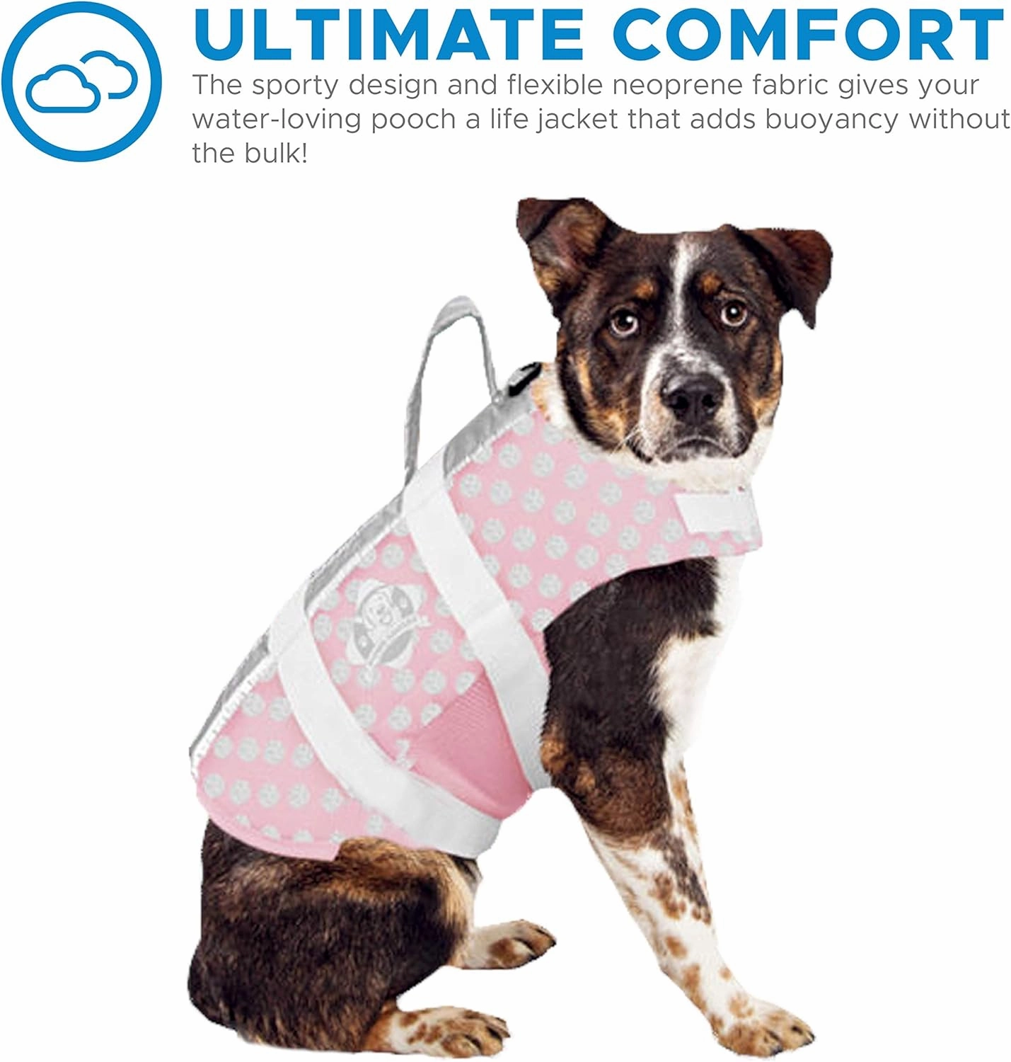 Paws Aboard Dog Life Jacket - Keep Your Canine Safe with a Neoprene Life Vest for Swimming and Boating - Available in Different Sizes, Color and Design to Choose - Pink/Silver, Large