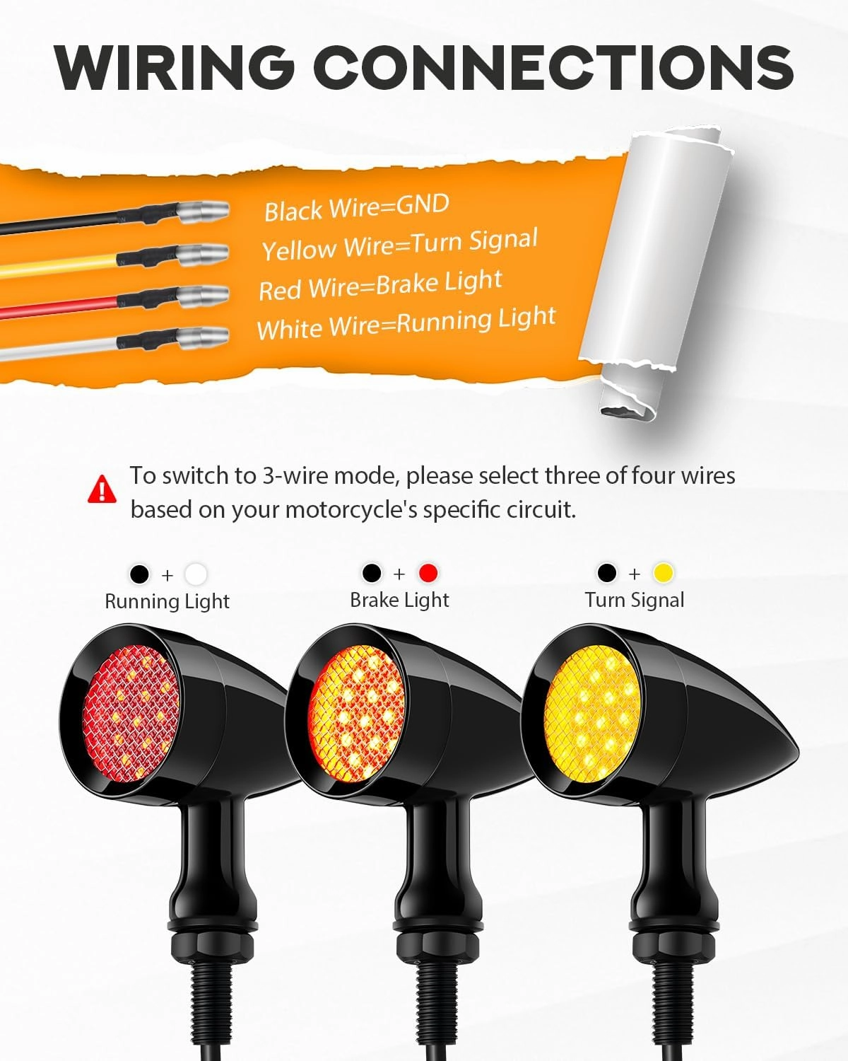 PBYMT Motorcycle Metal Bullet SMD Blinker Indicator Compatible for Honda Yamaha Suzuki Kawasaki Harley Sportster Dyna (Black/Red and Yellow, 10mm mounting hole)